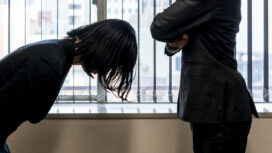 Businesswoman apologizing.