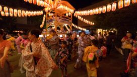 Tokyo, Japan - July 29, 2016 : Bon Odori Dancers at the Sugamo Bon Odori Festival in Toshima Ward, Tokyo, Japan. Bon dance, is a style of dancing performed during Obon.