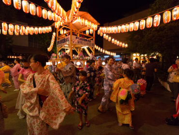 Tokyo, Japan - July 29, 2016 : Bon Odori Dancers at the Sugamo Bon Odori Festival in Toshima Ward, Tokyo, Japan. Bon dance, is a style of dancing performed during Obon.
