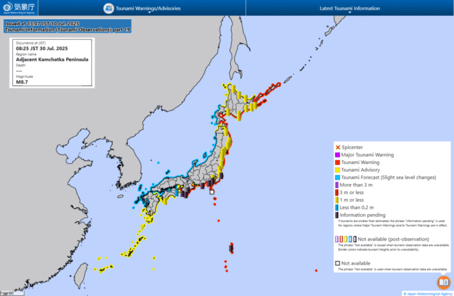 
					Jepang Keluarkan Peringatan Tsunami Usai Gempa 8,8 SR di Lepas Pantai Kamchatka, Rusia