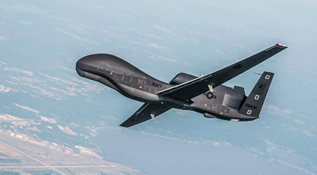 A RQ-4 Global Hawk drone is conducting tests over Naval Air Station Patuxent River, Maryland, U.S. in this undated U.S. Navy photo.   Courtesy Erik Hildebrandt/Northrop Grumman/Handout via REUTERS ATTENTION EDITORS - THIS IMAGE HAS BEEN SUPPLIED BY A THIRD PARTY.