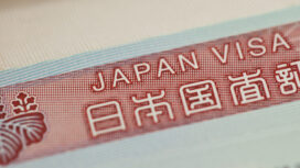 Closeup shot of a Japan visa stamp.