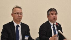 Fukuoka Prefectural and Tagawa Municipal government officials explain incidences of abuse by 10 day care workers, at the prefectural government headquarters on Oct. 20, 2025. (Mainichi/Keisuke Muneoka)