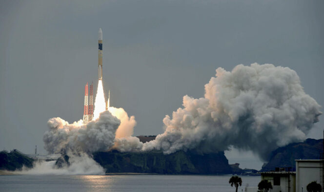 
					A H-IIA rocket, carrying a Michibiki 2 satellite, one of four satellites that will augment regional navigational systems, lifts off from the launching pad at Tanegashima Space Center on the southwestern island of Tanegashima, Japan, in this photo taken by Kyodo June 1, 2017.  Mandatory credit Kyodo/via REUTERS
