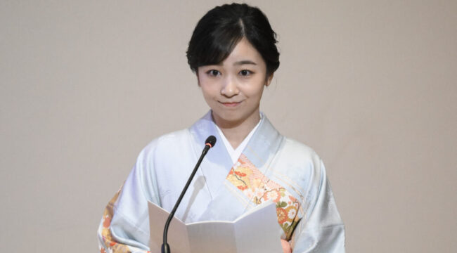 Princess Kako of Akishino speaks during a ceremony marking the 125th anniversary of the establishment of Japan-Greece diplomatic relations and the 2024 Japan-Greece Year of Culture and Tourism at the National Gallery in Athens on May 27, 2024. (Photo by Angelos TZORTZINIS / AFP)