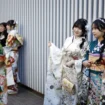 Kimono-clad Japanese young women take pictures after attending a Coming-of-Age Day ceremony in Yokohama, near Tokyo, Japan, 12 January 2026. EPA/FRANCK ROBICHON