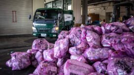 This picture taken on January 15, 2026 shows recycled diapers in a recycling facility in Osaki town, Kagoshima Prefecture. A pilot project, billed as a world first, reuses the main ingredient in nappies to make new ones, offering hopes to ease bloated landfill sites and respond to a growing need for adult diapers in ageing Japan. (Photo by Philip FONG / AFP) / TO GO WITH: Japan-environment-manufacturing-diapers-demographics, FOCUS