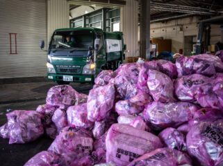 This picture taken on January 15, 2026 shows recycled diapers in a recycling facility in Osaki town, Kagoshima Prefecture. A pilot project, billed as a world first, reuses the main ingredient in nappies to make new ones, offering hopes to ease bloated landfill sites and respond to a growing need for adult diapers in ageing Japan. (Photo by Philip FONG / AFP) / TO GO WITH: Japan-environment-manufacturing-diapers-demographics, FOCUS