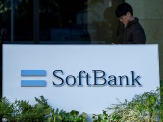 The logo of Japanese company SoftBank Group is seen outside the company's headquarters in Tokyo on January 22, 2025. Shares in Japanese tech behemoth SoftBank Group soared more than eight percent on Janaury 22 after US President Donald Trump announced a major investment to build AI infrastructure. (Photo by Kazuhiro NOGI / AFP)