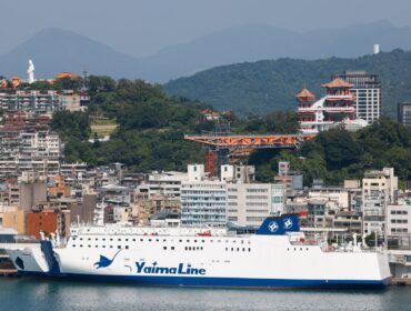 The Yaima Maru ferry, which will operate between Taiwan and Japan's Ishigaki Island in Okinawa Prefecture, is docked in Keelung, Taiwan, May 28, 2026. REUTERS/Ann Wang