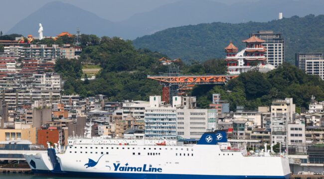 The Yaima Maru ferry, which will operate between Taiwan and Japan's Ishigaki Island in Okinawa Prefecture, is docked in Keelung, Taiwan, May 28, 2026. REUTERS/Ann Wang