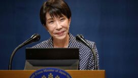Japan's Prime Minister Sanae Takaichi reacts during a press conference of the G7 summit, in Evian, eastern France, on June 17, 2026. A G7 summit is set to take place June 15 to 17 in the French town of Evian-les-Bains near Switzerland and it will be attended by country leaders as well as the EU's foreign policy chief and ministers from Brazil, Canada, the United Arab Emirates and Turkey. (Photo by Fabrice COFFRINI / AFP)