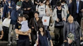This photo shows a crowded Tokyo Station on the last day of the Silver Week holidays on Sept. 23, 2026. (Kyodo)