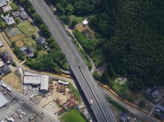 An aerial view shows the damaged Kyushu Expressway, after an earthquake with a magnitude of 7.1 struck southern Kumamoto Prefecture, in Yatsushiro, Kumamoto Prefecture, on July 29.  Image: Asia Air Survey & Aero Toyota/via REUTERS